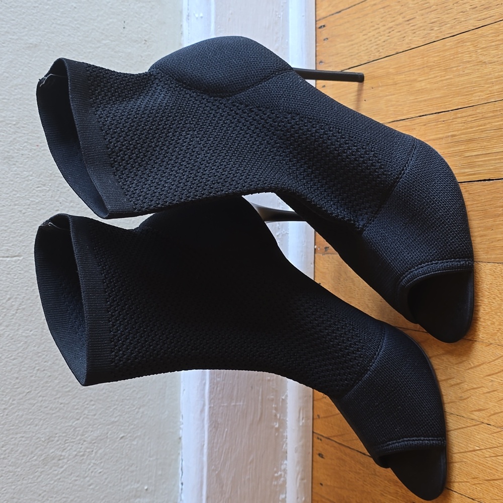 Mango, Peep Toe Sock Boots, Black, EUC, Women's 41